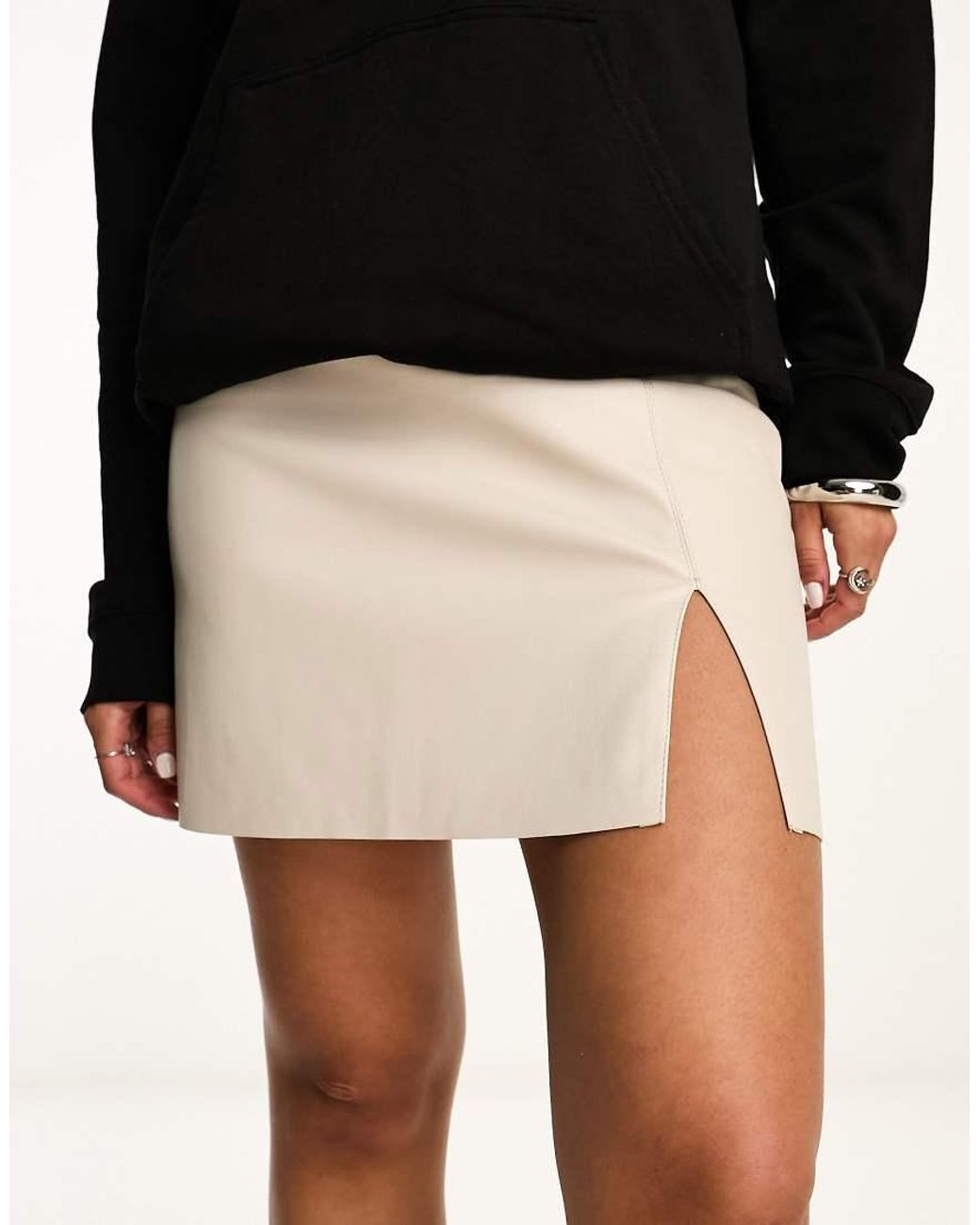 Noisy May Black Faux Leather Mini Skirt With Slit