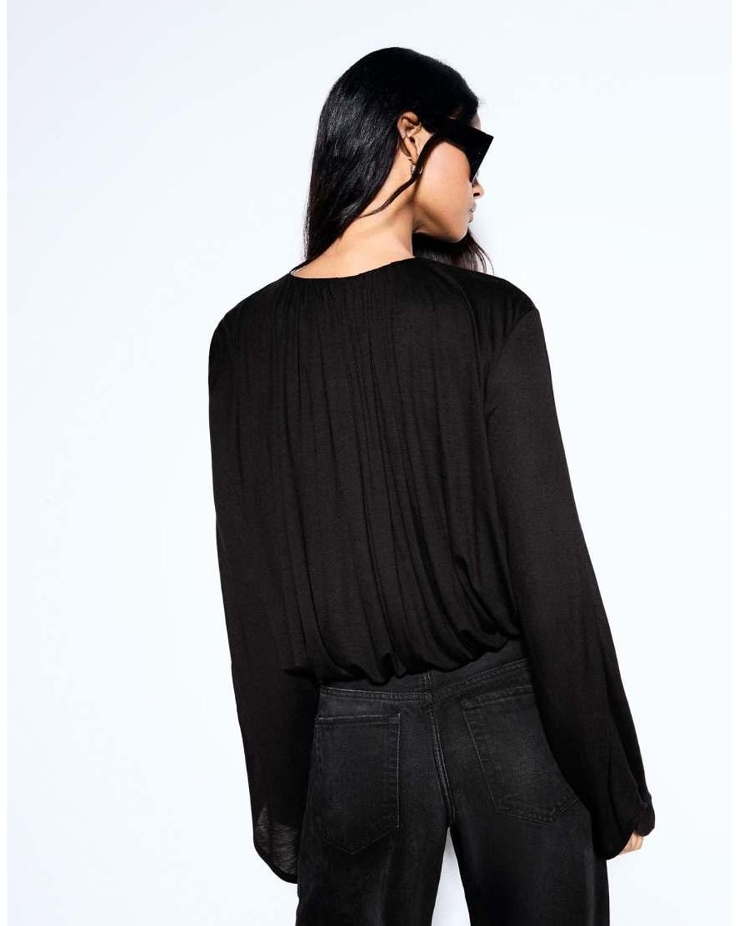 Bershka Black Long Sleeve Cape Effect T-shirt