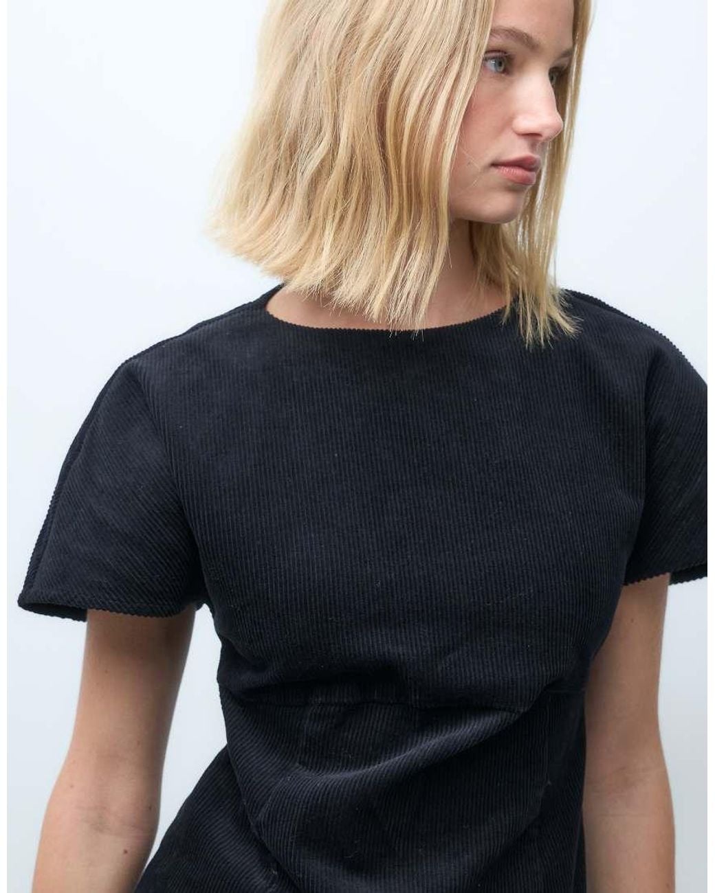 ASOS Black Cord T-shirt Mini Dress With Ruched Skirt