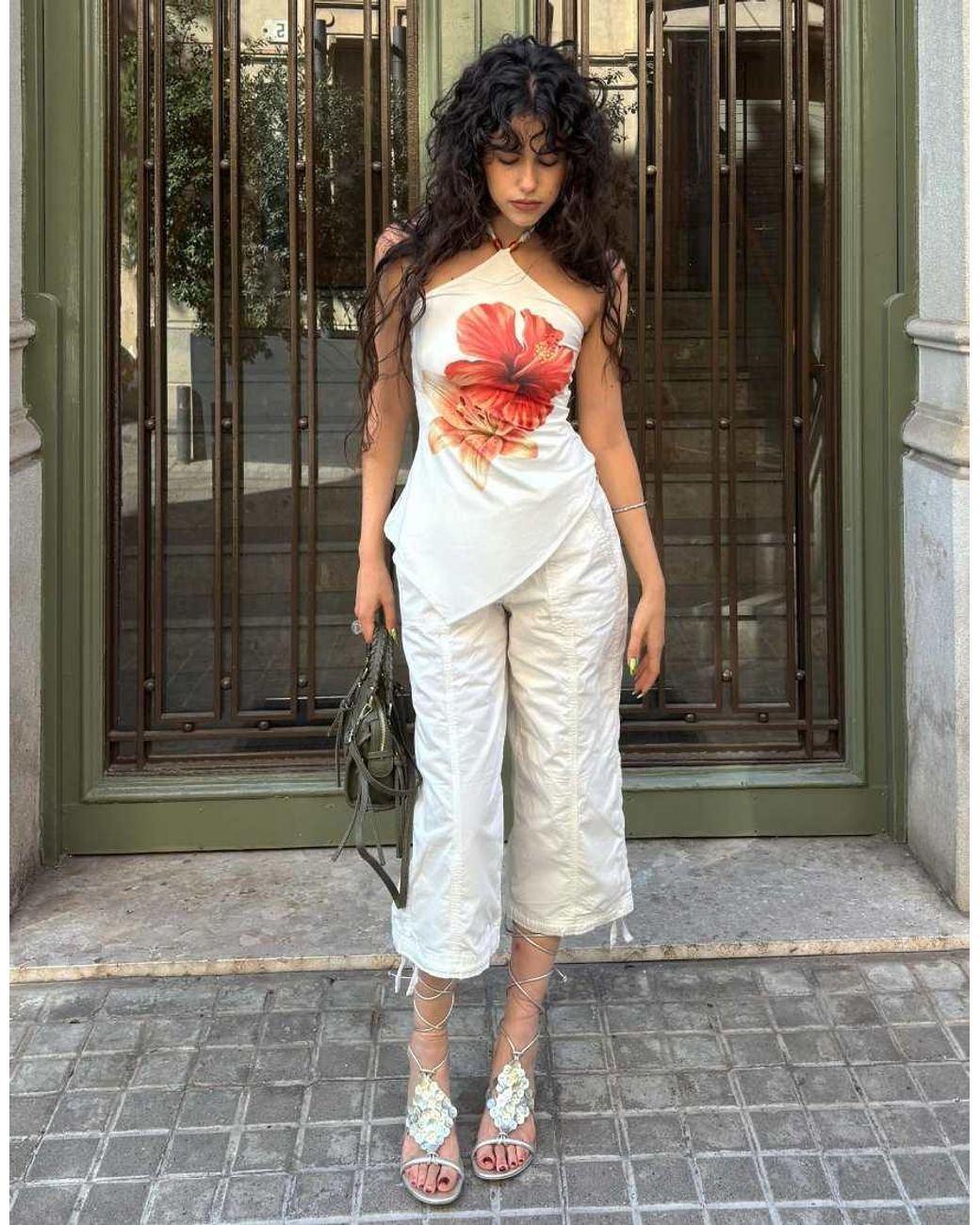 Bershka White Halter Neck Print Top