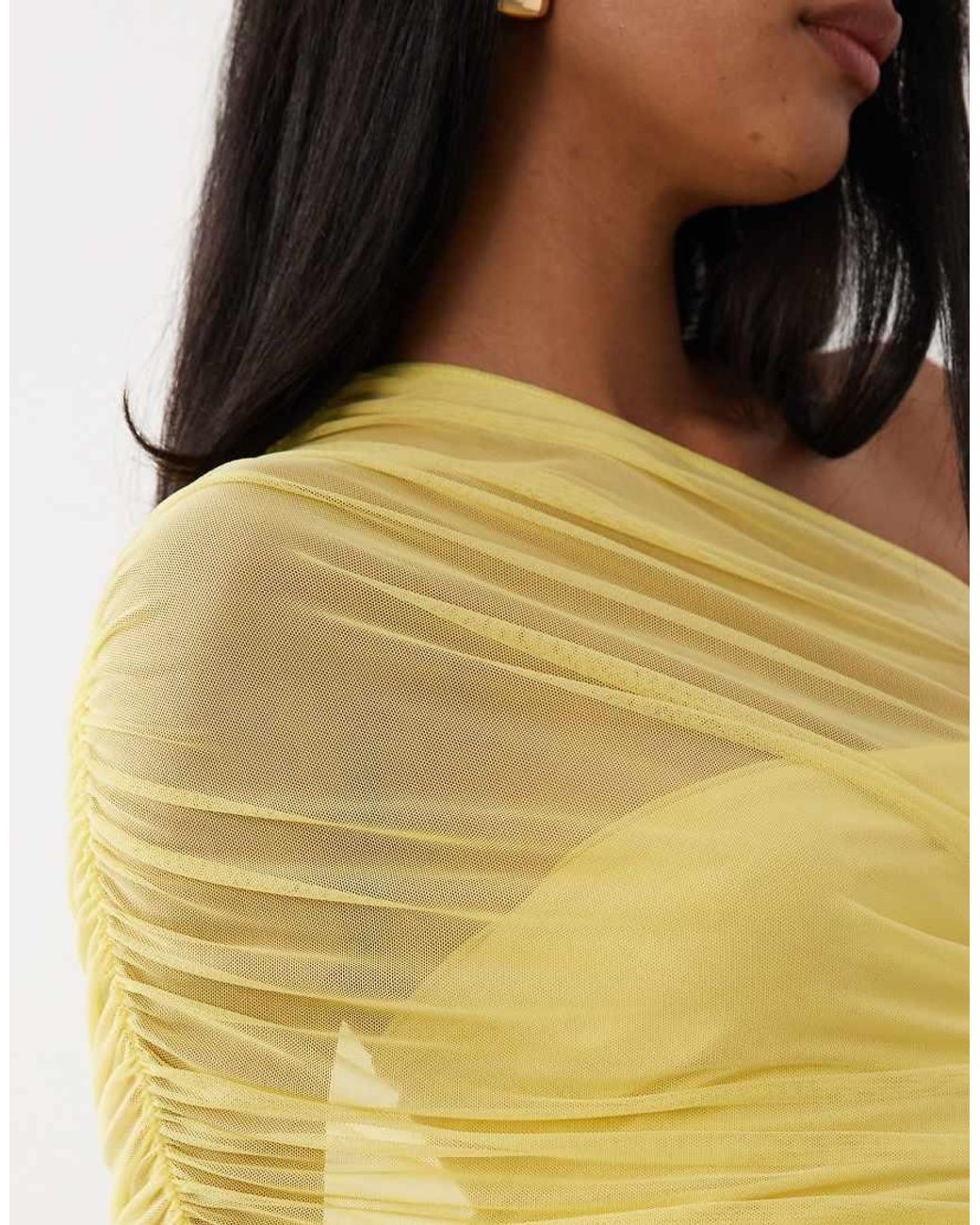ASOS Top Van Mesh Met Blote Schouder En Rimpeleffect in het Yellow