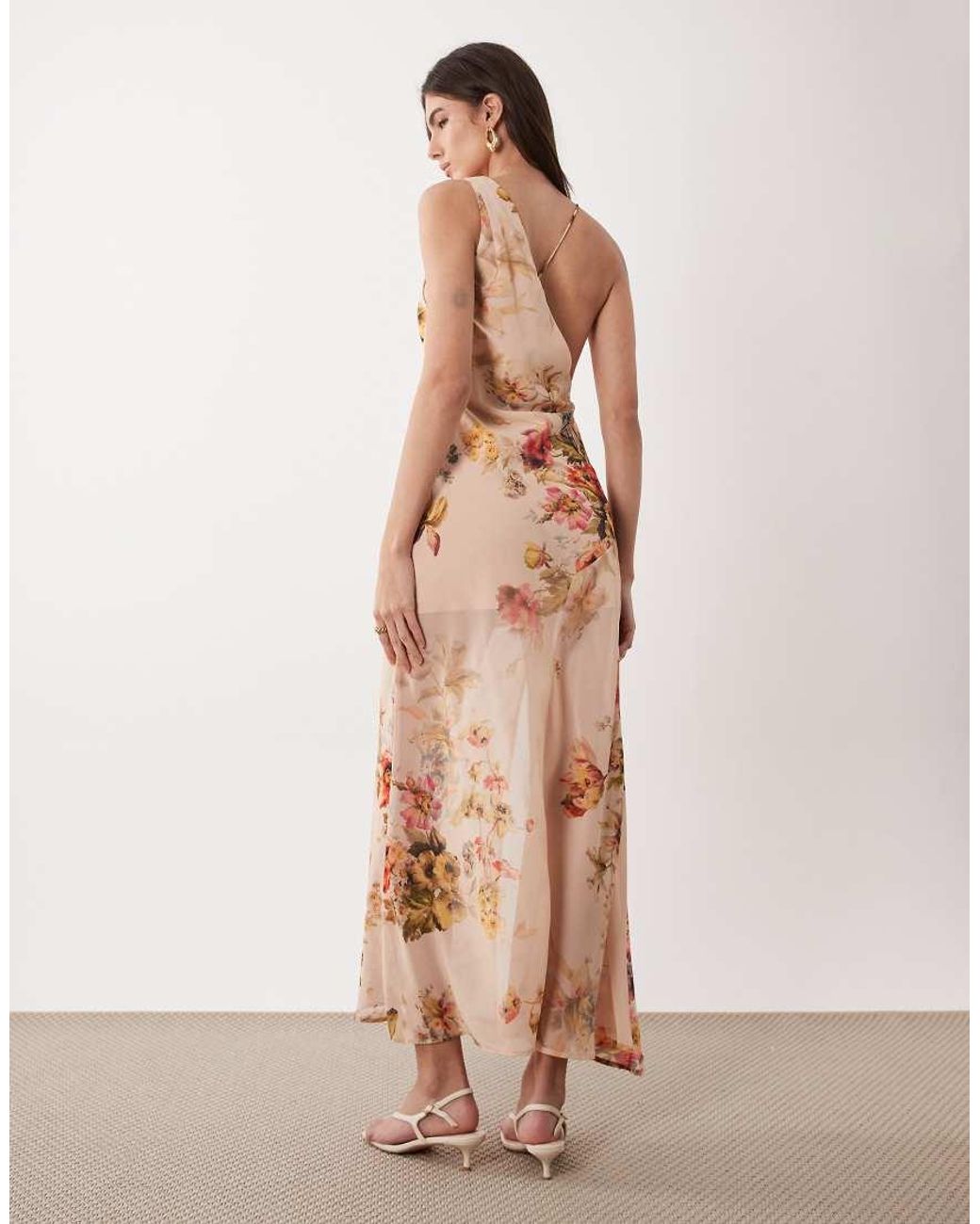 ASOS Pink Slip Midi Dress With Asymmetric Neckline