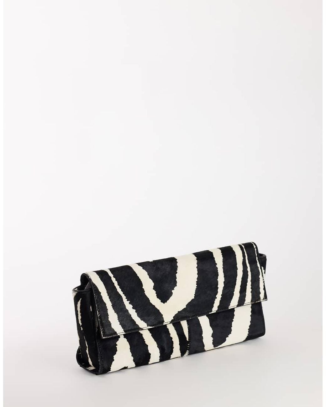 TOPSHOP White Clark Medium Hair On Real Leather Fold Over Clutch Bag