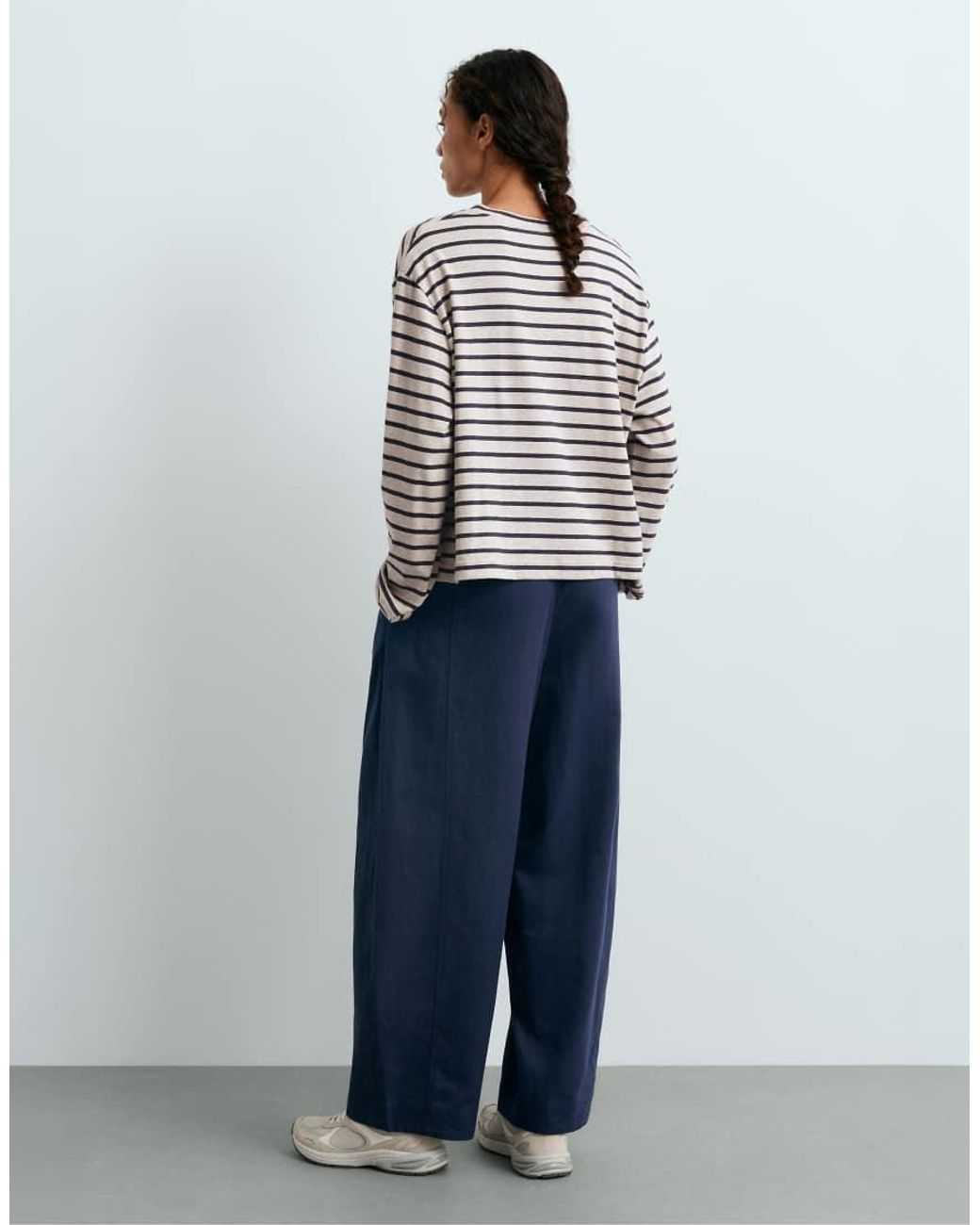 Oysho White Striped Cotton-Blend Long-Sleeved T-Shirt