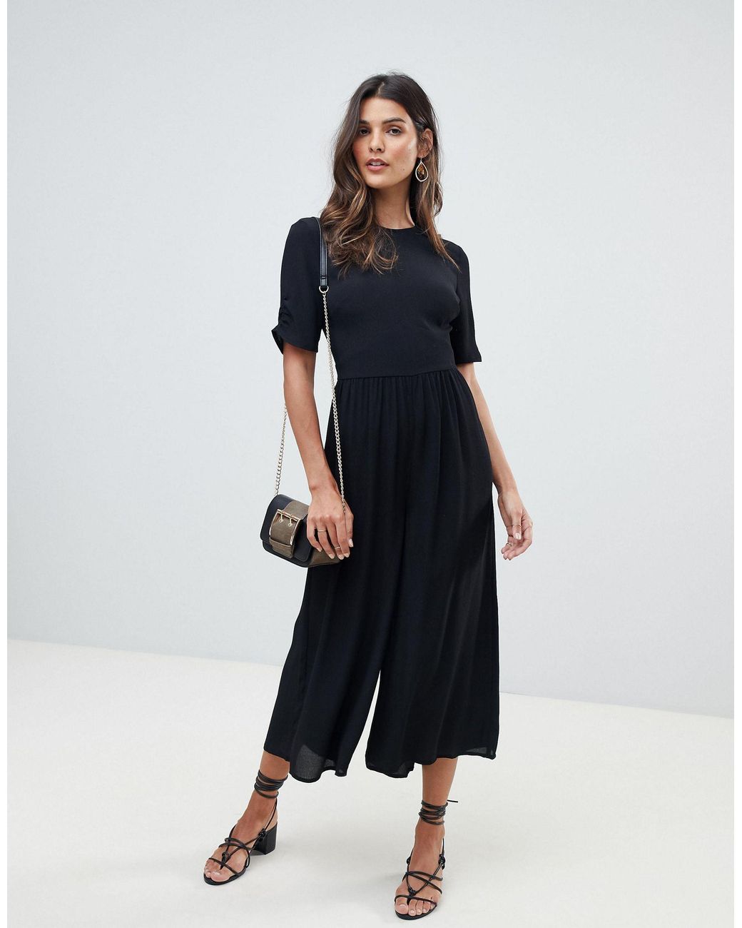 Asos design tea jumpsuit hotsell with ruched sleeve detail