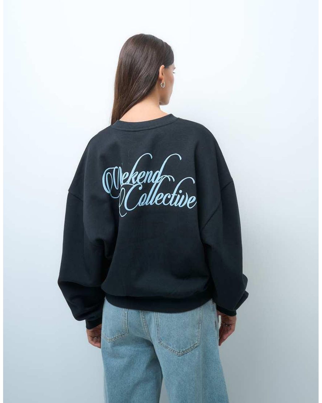 ASOS Blue Weekend Collective Set Oversized Henley Sweatshirt With Graphic