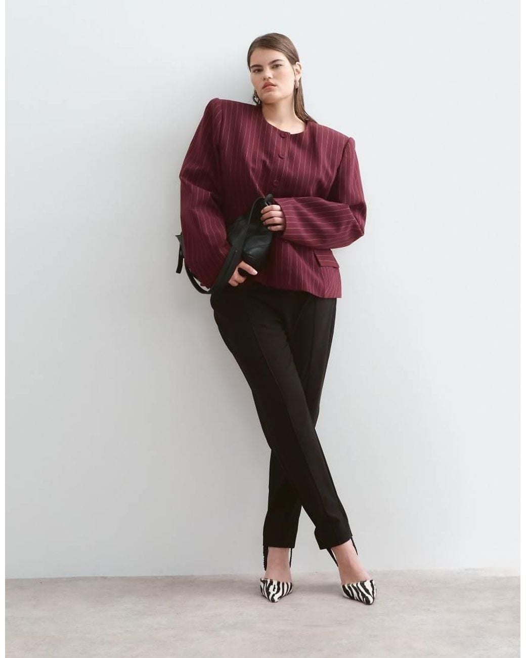 ARRANGE Red Curve Structu Blazer With Shoulder Pads