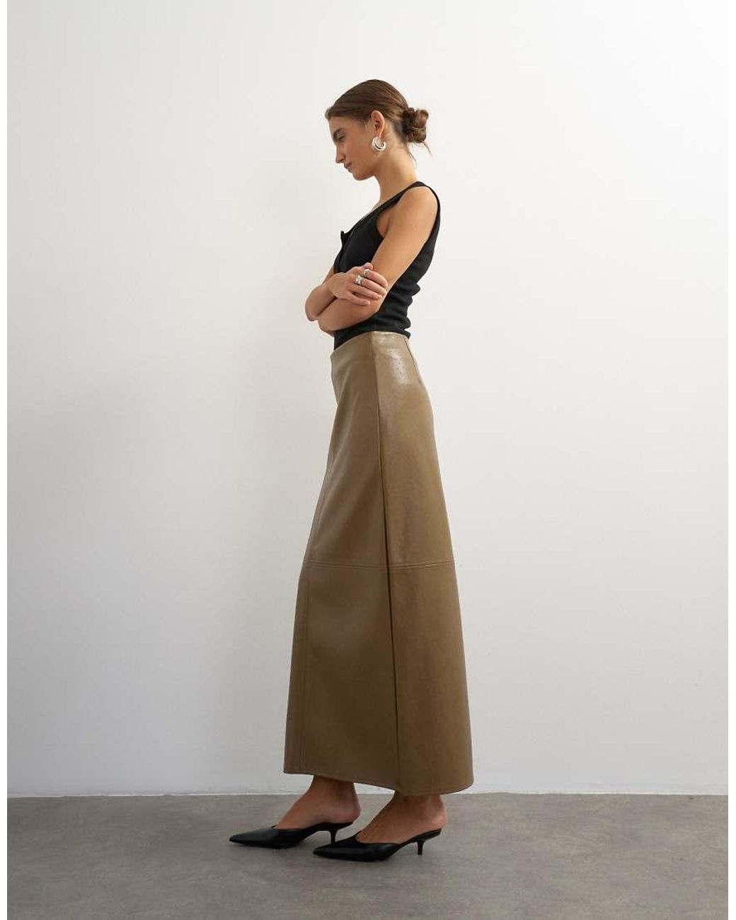 TOPSHOP Natural Faux Leather Topstitch Column Maxi Skirt