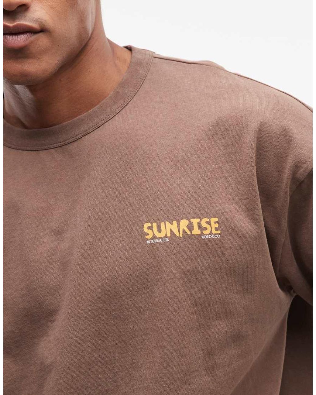 ASOS Brown Boxy Oversized T-shirt With Holiday Graphic for men