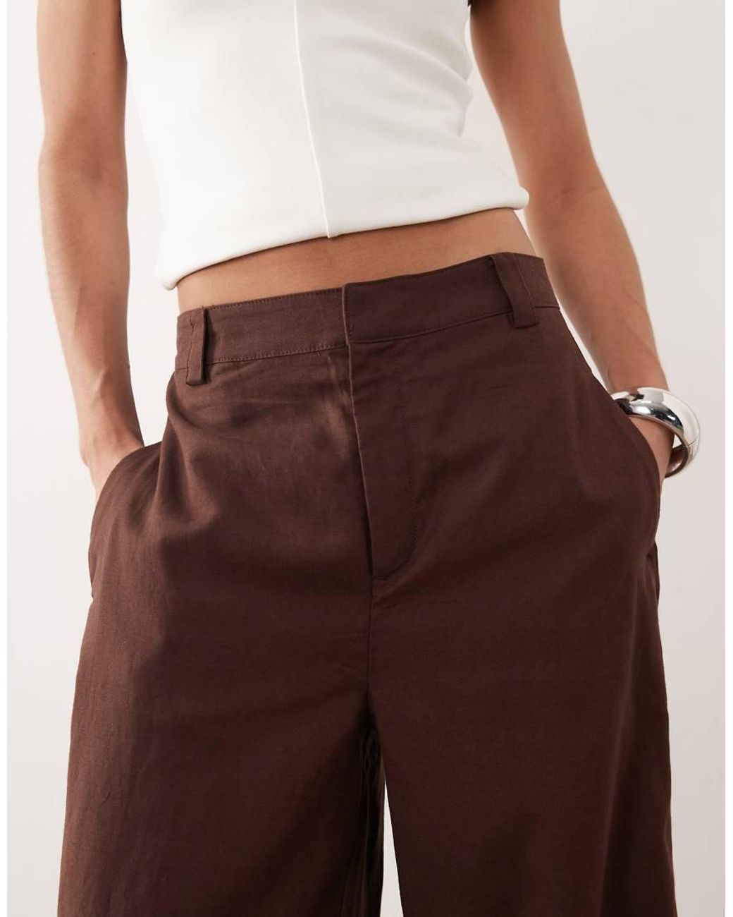 Mango Brown Linen Mix Tailored Trouser
