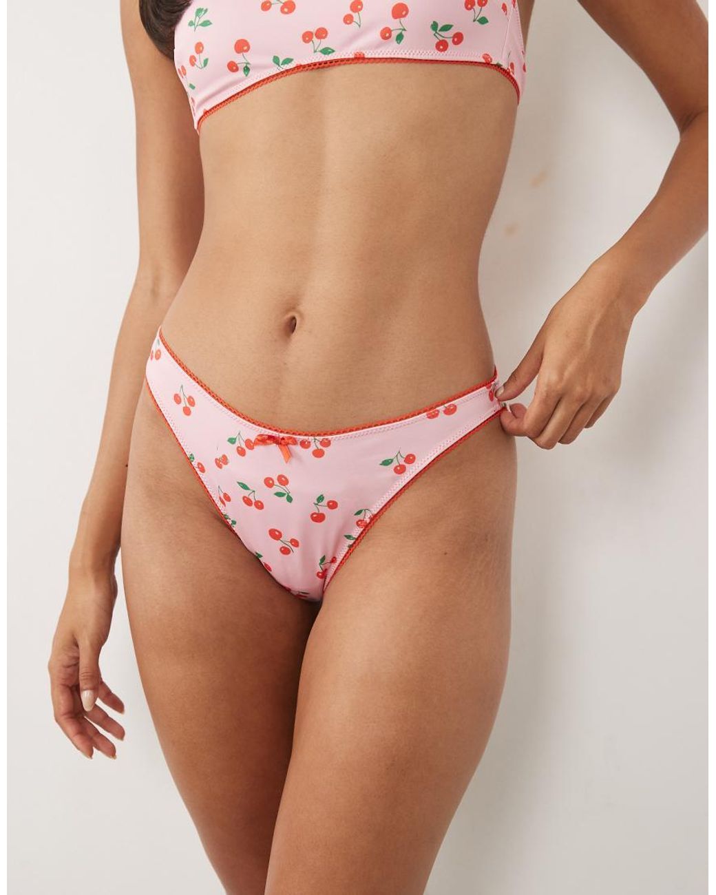 ASOS Pink Shannon Picot High Leg Cheeky Bikini Bottom