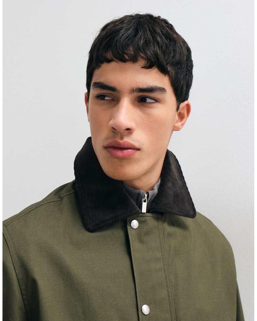 ARKET Green Waxed Cotton Short Jacket With Contrast Cord Collar for men