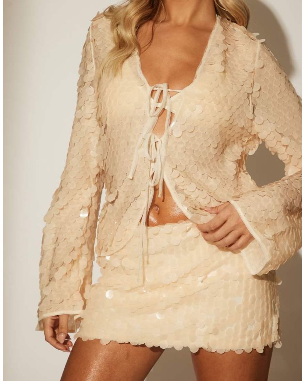 South Beach Natural Sequin Tie Beach Top