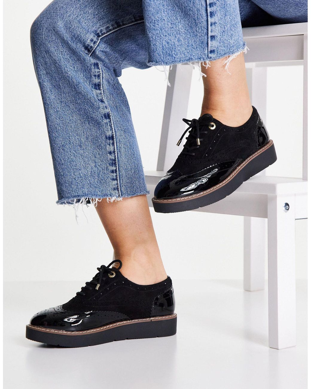 River Island Contrast Patent Brogue Shoe in Black Lyst