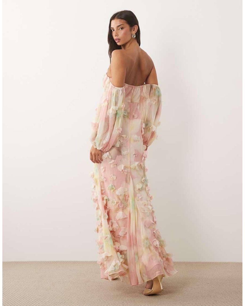 ASOS Pink 3d Floral Bandeau Maxi Dress