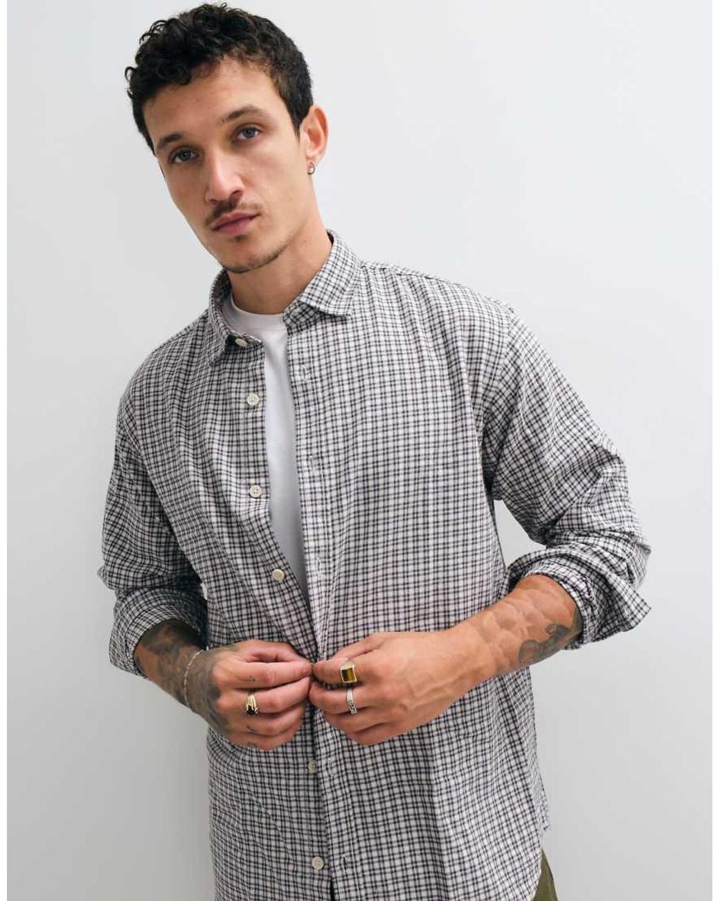 Jack & Jones Gray Micro Check Flannel Shirt for men