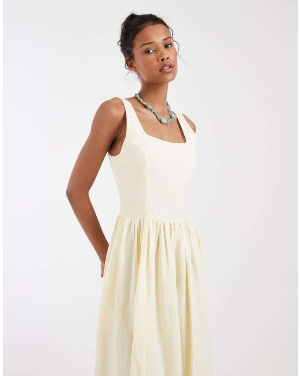 & Other Stories Natural Fitted Bodice Linen Blend Maxi Dress