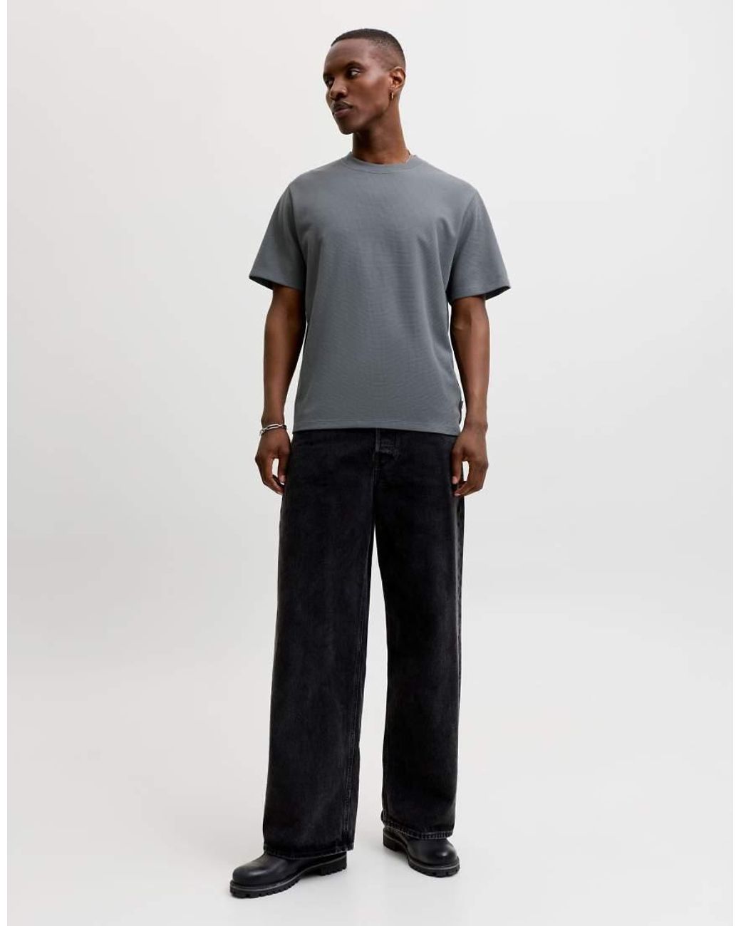 Jack & Jones Gray Austin Jersey Relaxed Fit Crew Neck Short Sleeve Stretch T-shirt for men