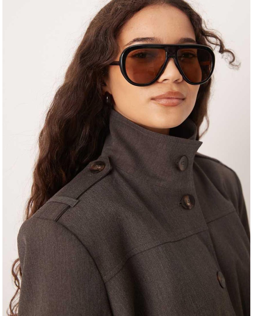 ASOS Brown Aviator Sunglasses With Metal Arms