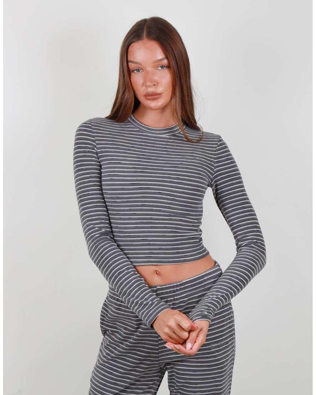 SIMMI Gray Super Soft Stripe Long Sleeve T-Shirt