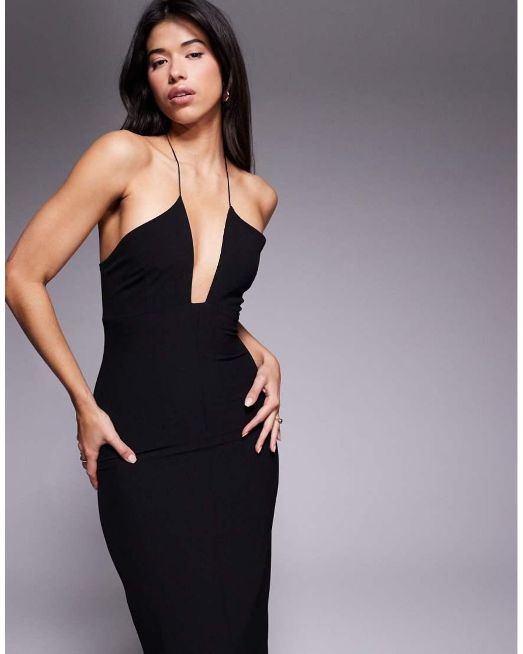 Vesper Blue Strappy Halterneck Maxi Dress With Front Split