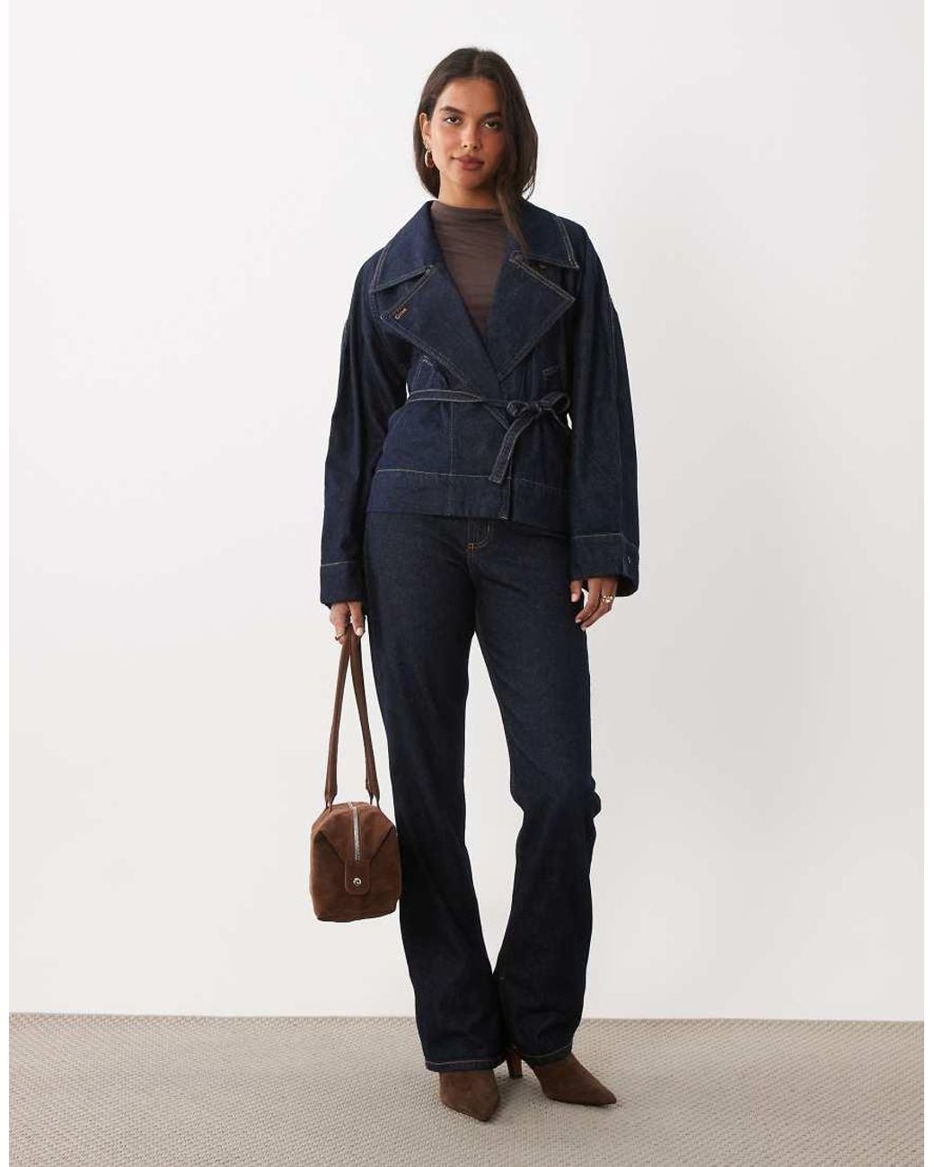 Mango Blue 100% Cotton Belted Short Denim Jacket