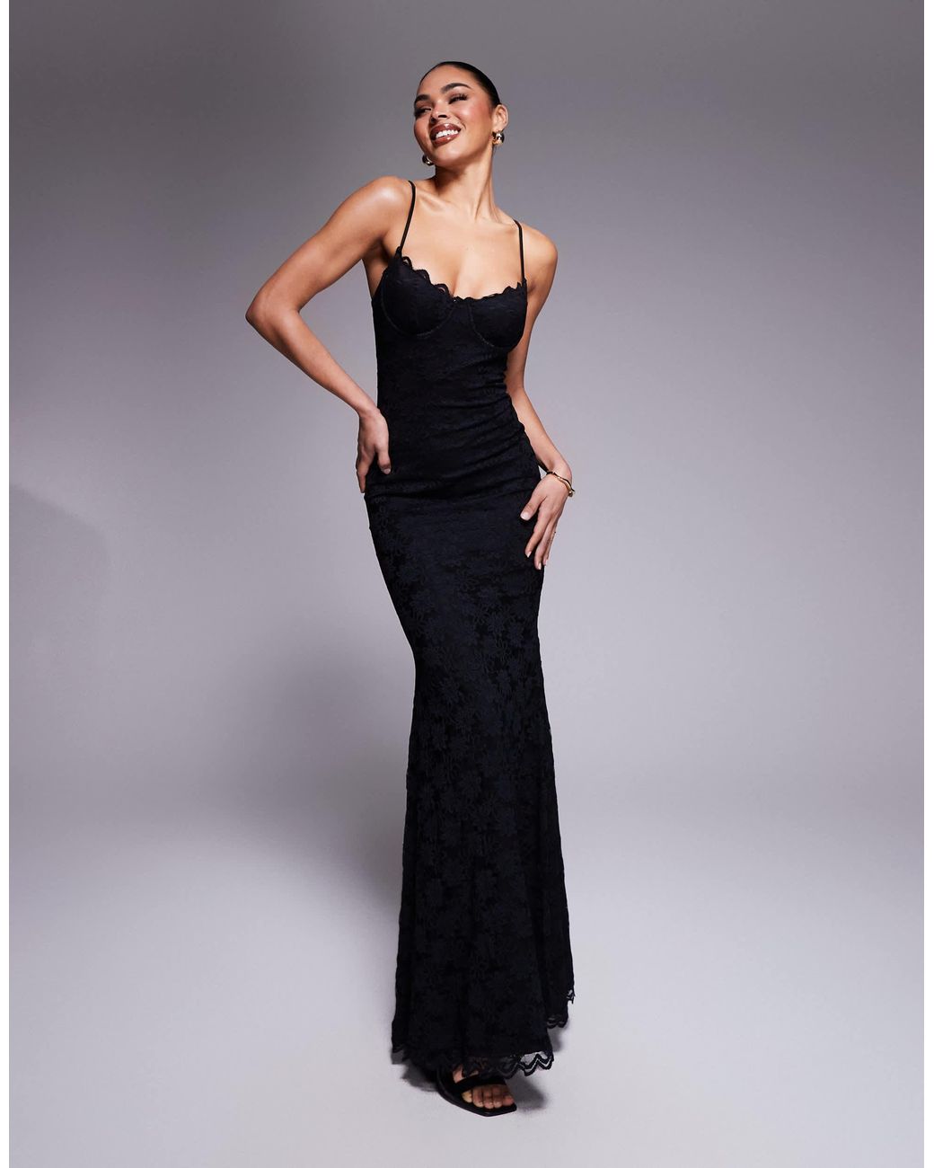 chinese dress ladies Vintage Lace Embroidery Fishtail Slim Evening Dress, Black / M (Bust 90cm)