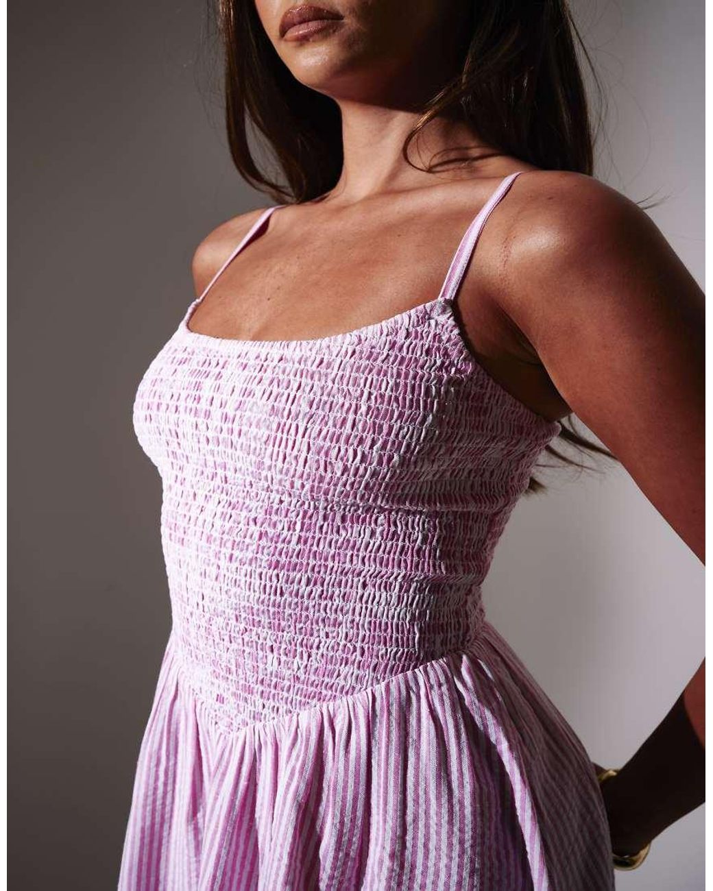 South Beach Purple Stripe Smocked Maxi Dress