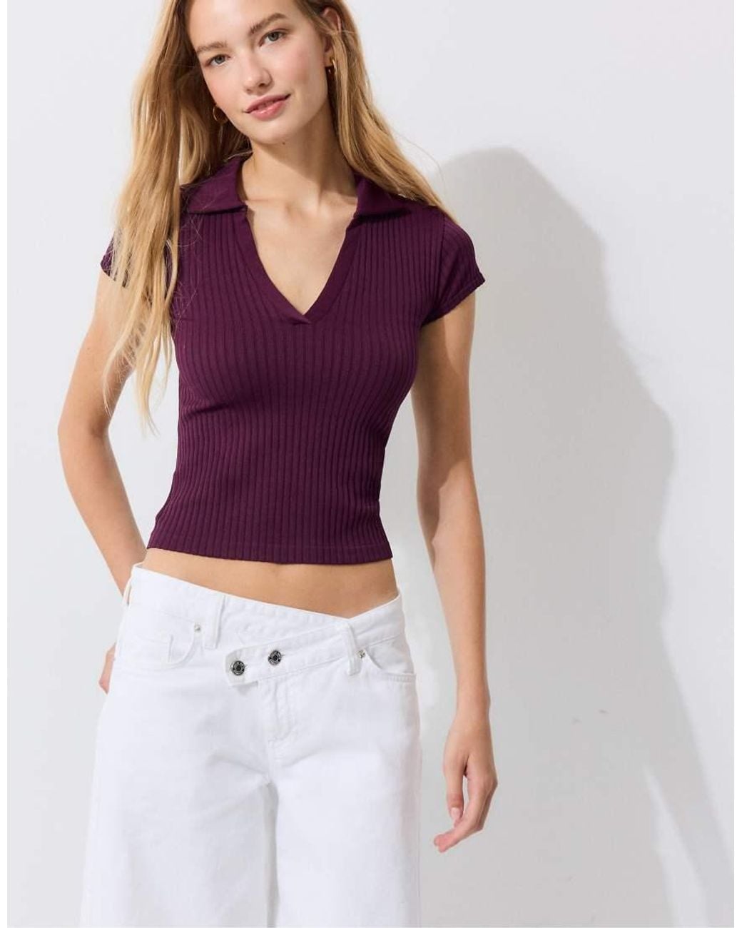 Stradivarius White Basic Seamless Polo T-shirt