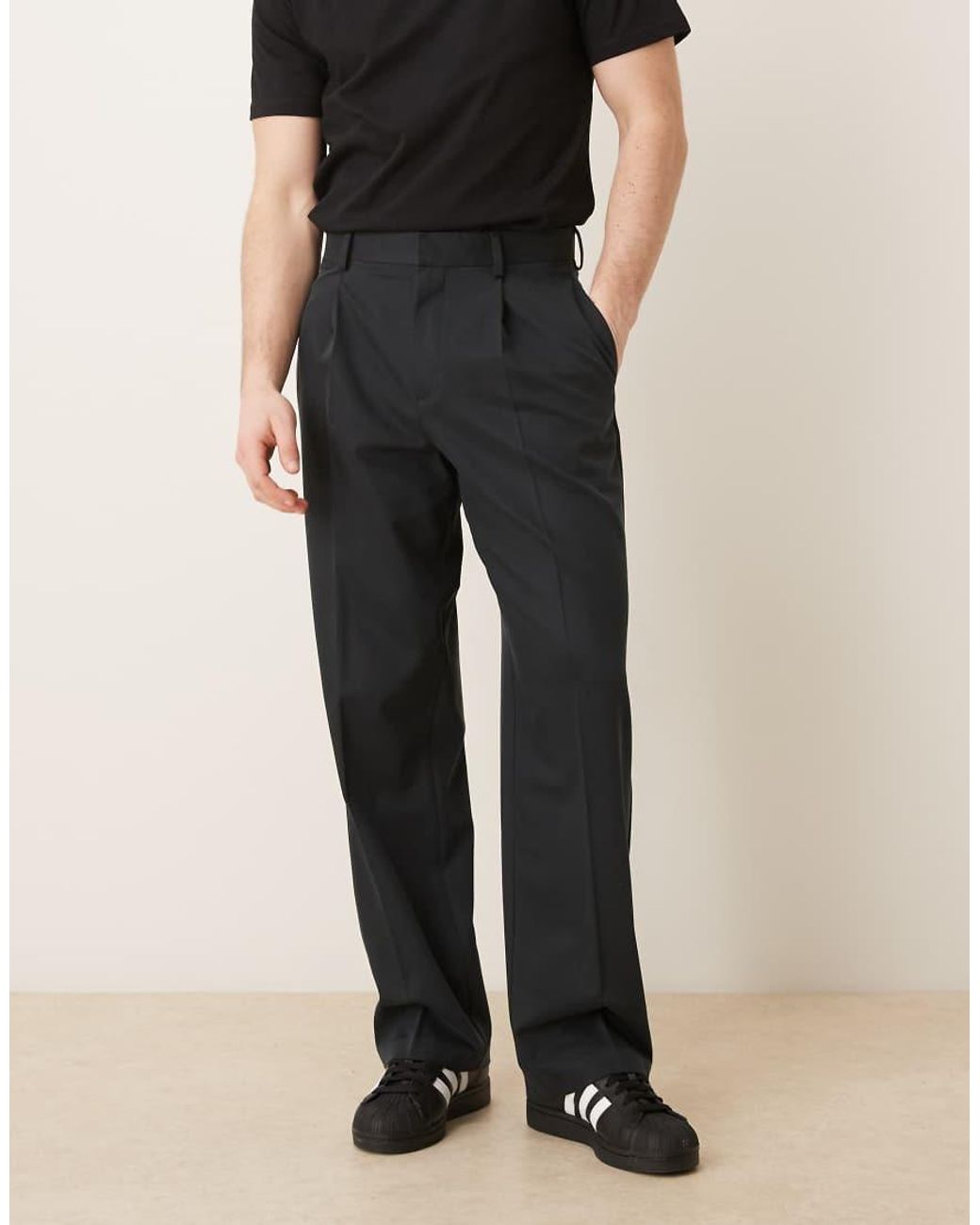 ASOS Black Smart Pleated Wide Leg Pants for men