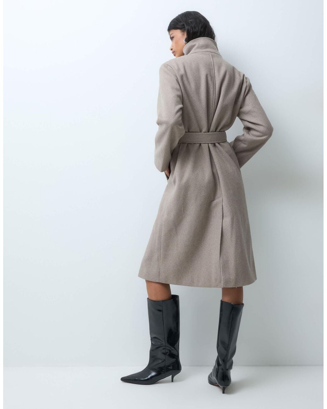 ONLY Gray Funnel Neck Belted Maxi Coat