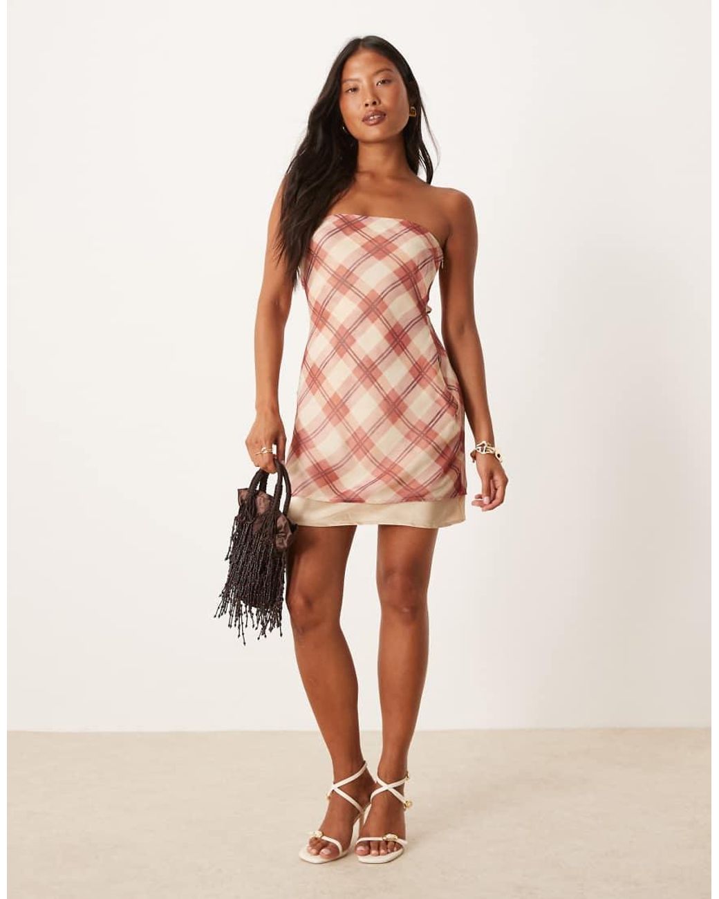 ASOS Brown Asos Design Petite Double Layer Bandeau Mini Dress