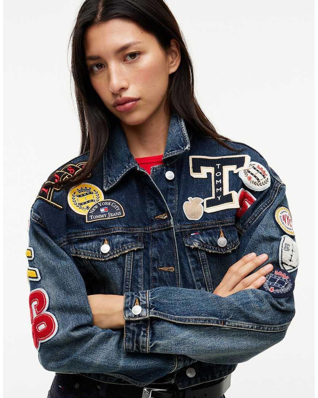 Tommy Hilfiger Blue Tommy Jeans Tommy Badge Cropped Denim Trucker Jacket