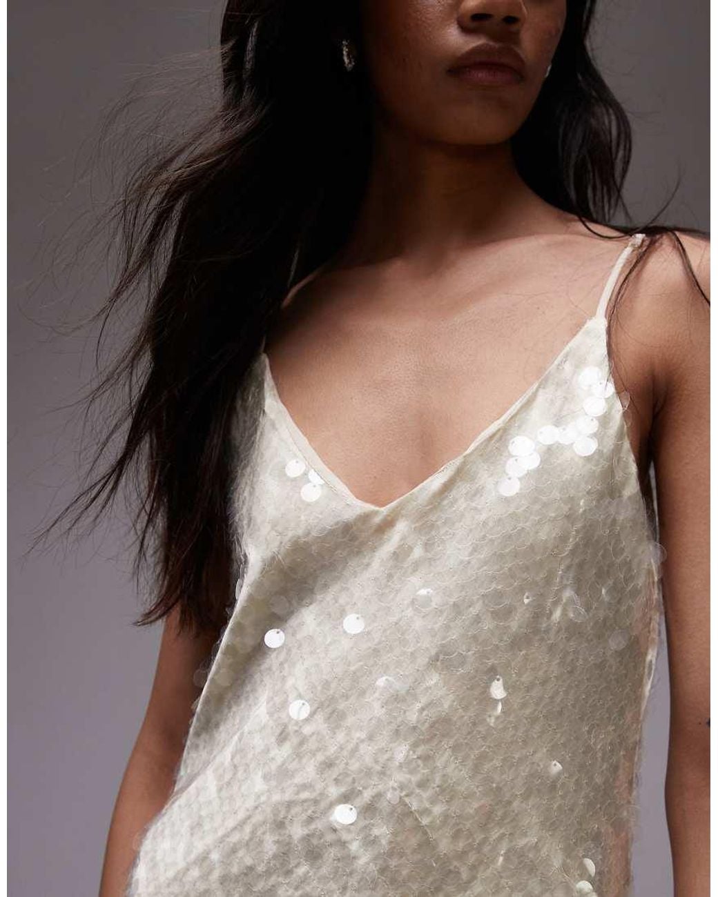TOPSHOP Sequin Maxi Slip Dress in White | Lyst UK