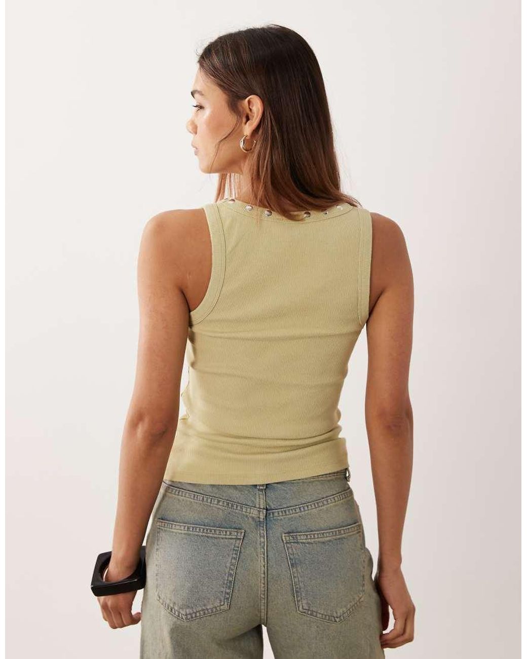 ASOS Green Washed Stud Trim Racer Vest