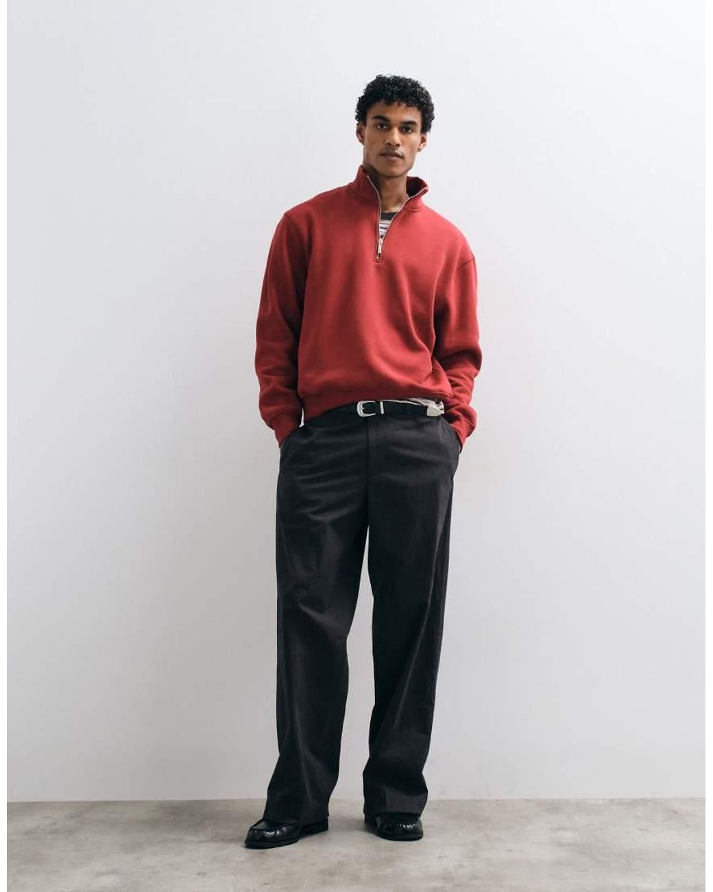 ASOS Red Boxy Oversized Quarter Zip Sweatshirt for men