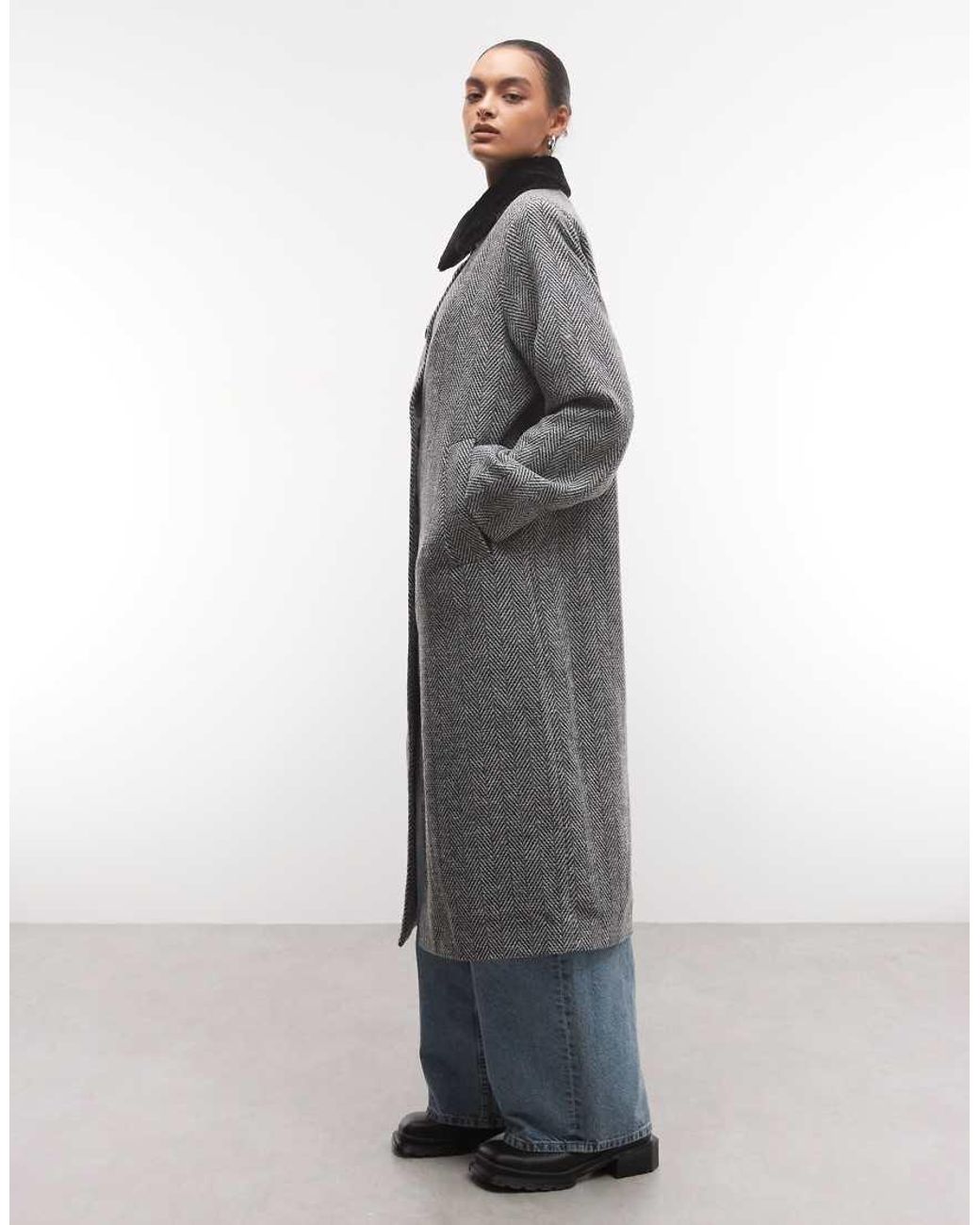 Reclaimed Vintage Gray Oversized Wool Look Dad Coat