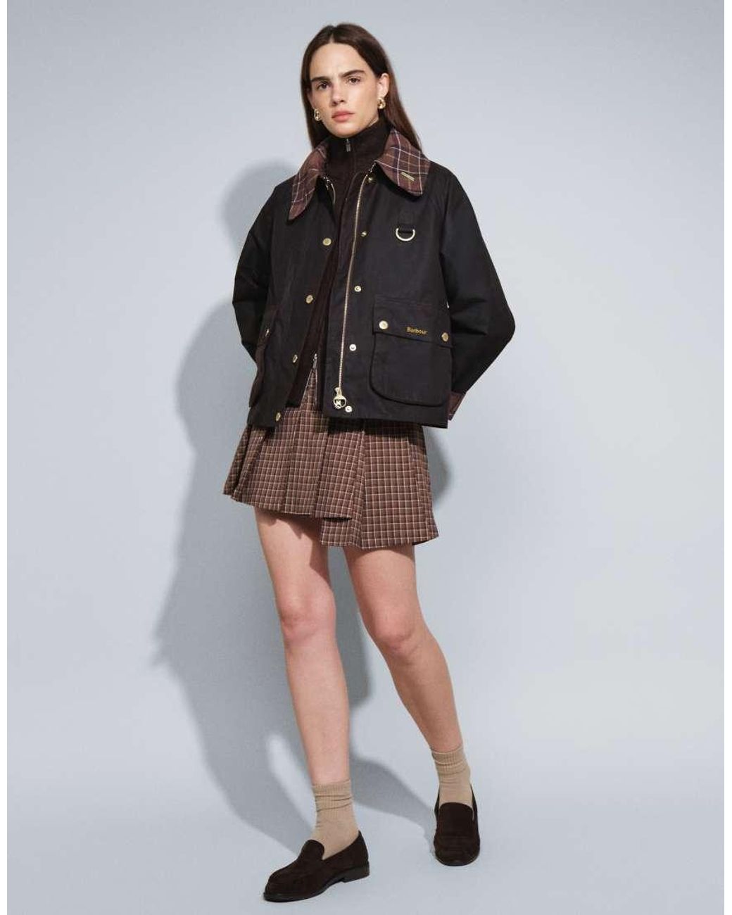 Barbour Brown Icons Spey Wax Jacket With Contrast Tartan Check Collar