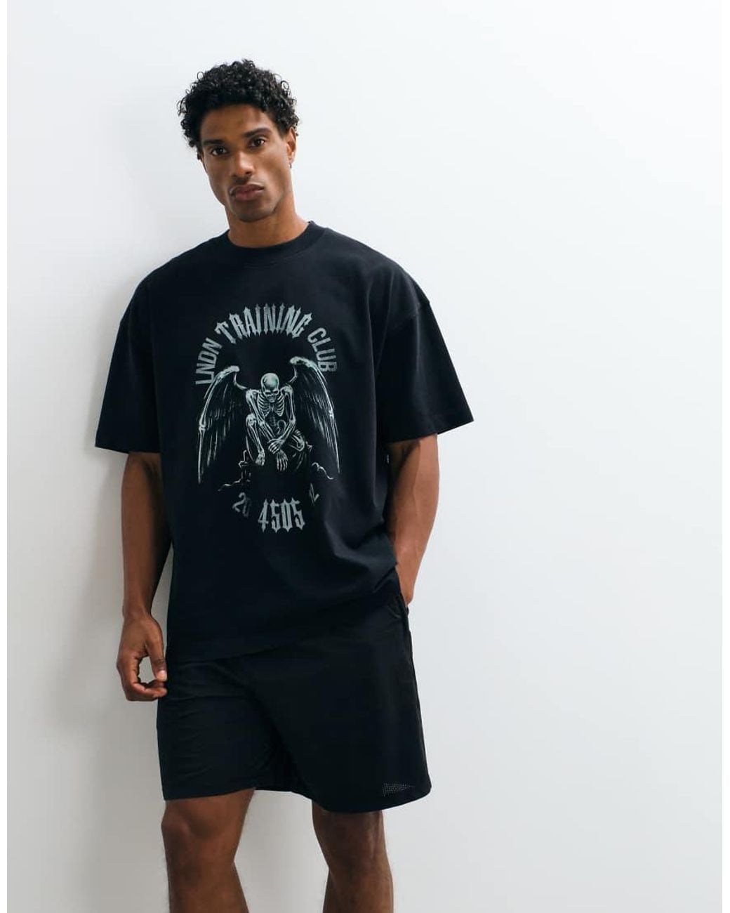 4505 Blue Heavyweight Cotton Oversized T-shirt With Chest Print for men