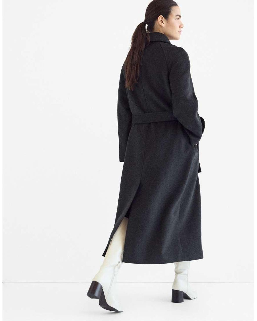 Stradivarius Black Long Felt Coat With Buttons