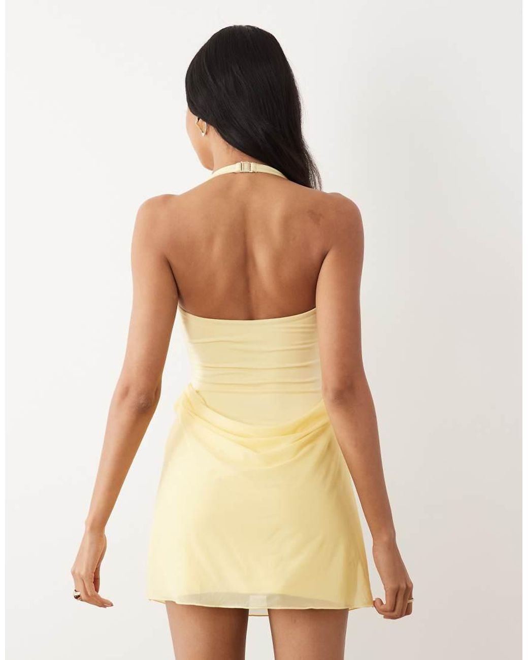 Oh Polly Natural Modal Halter Neck Cowl Skirt Mini Dress