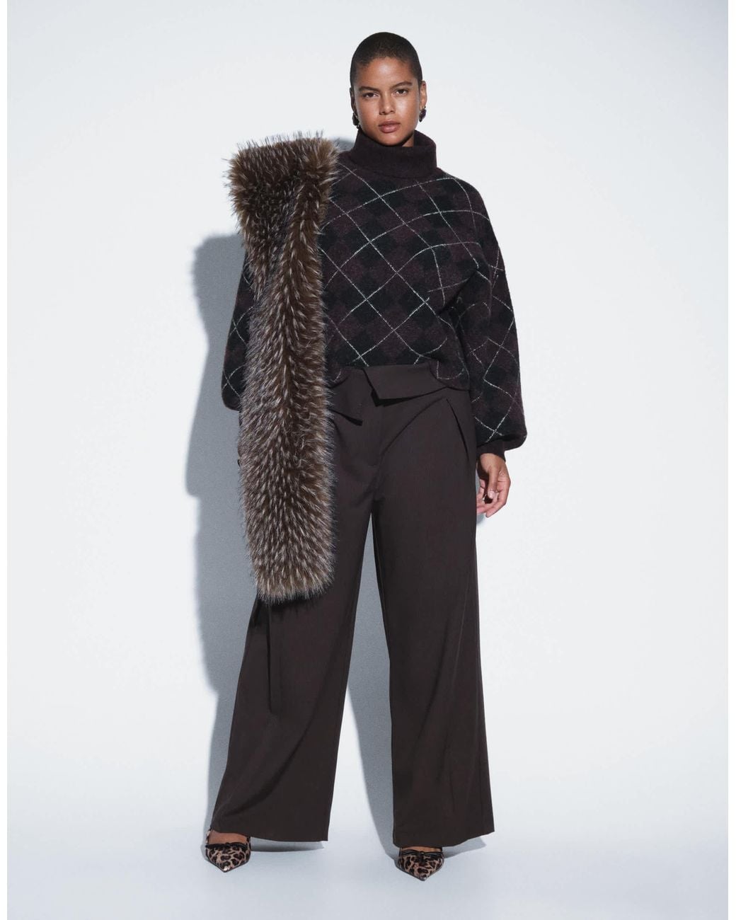 ASOS Asos Design Curve High Neck Argyle Sweater in Black | Lyst