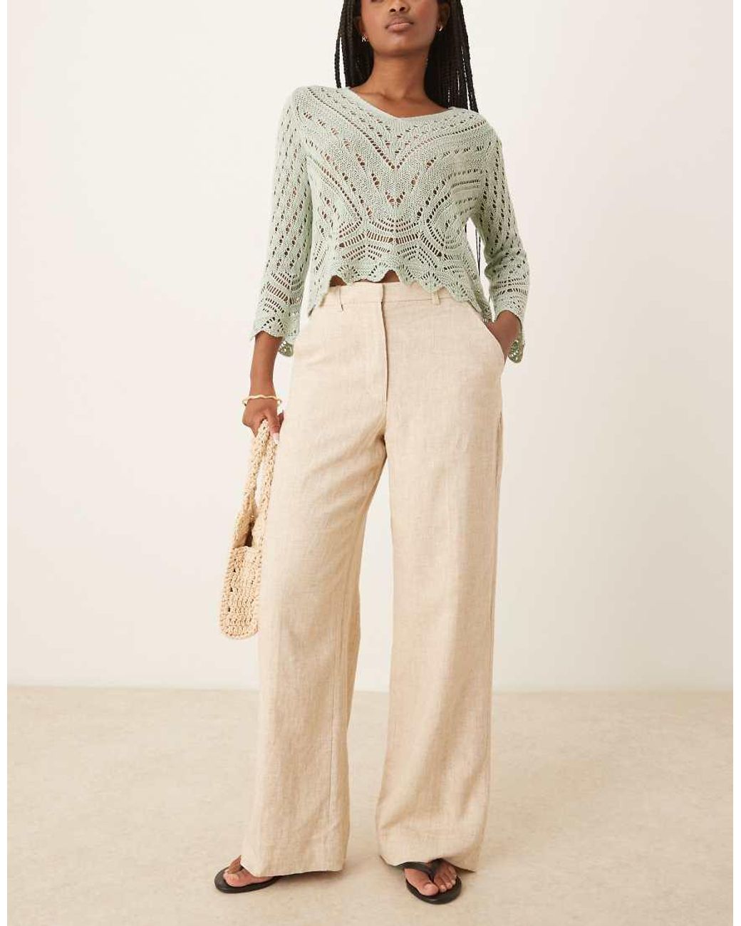 Abercrombie & Fitch Natural Curve Love Linen High Rise Tailored Trousers