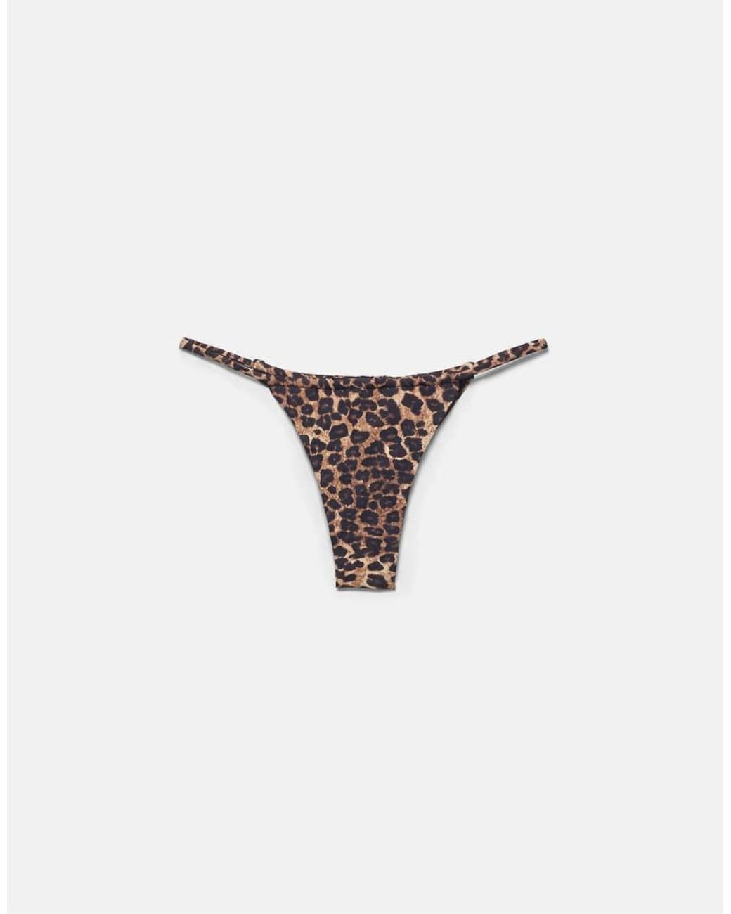 Pull&Bear White Leopard Print Gathered Bikini Bottoms