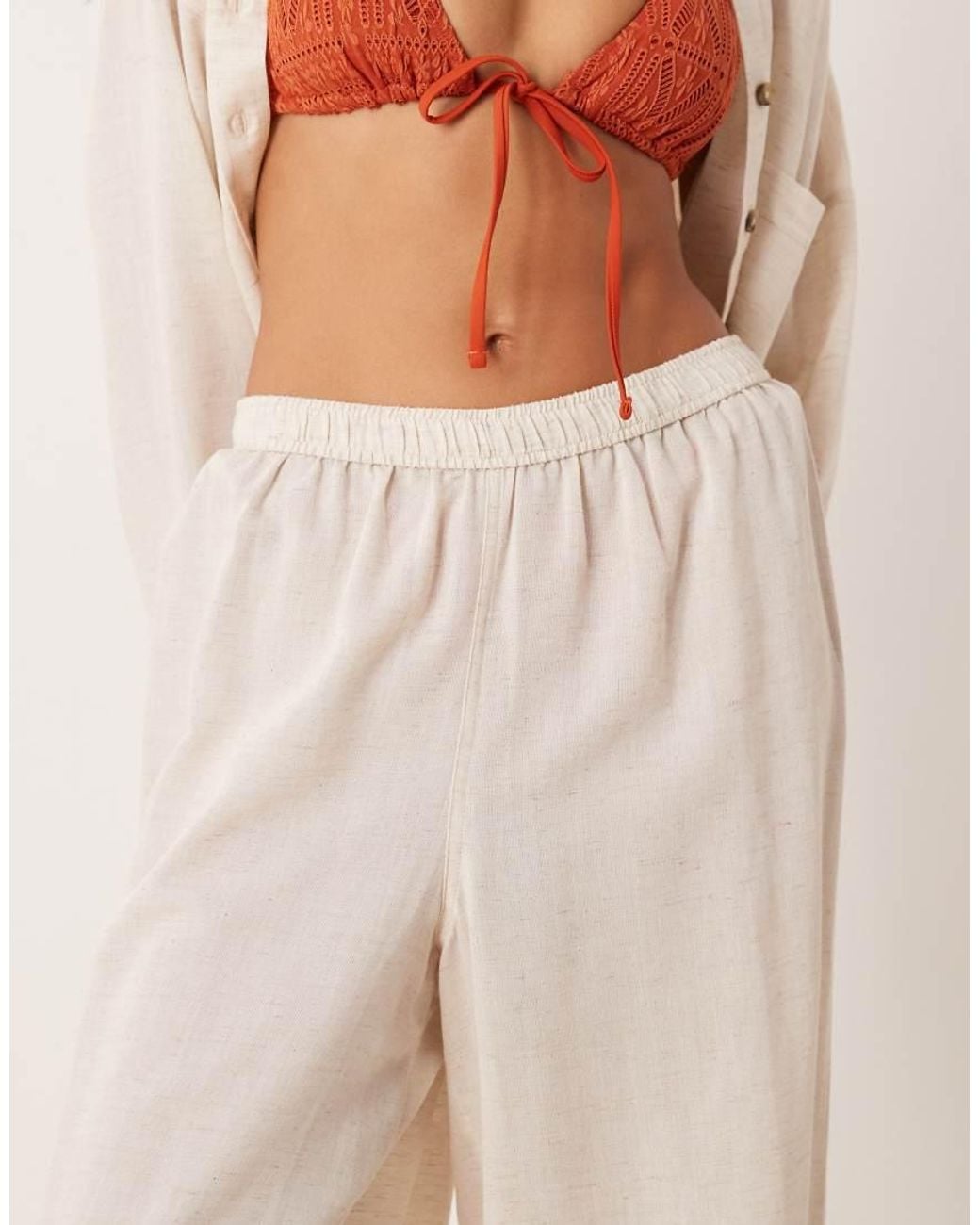 ASOS Natural Ipanema Sheer Beach Pants With Linen
