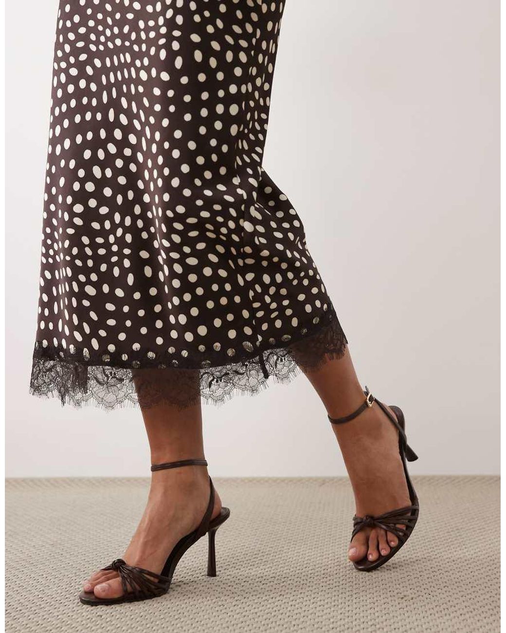 New Look Natural Lace Trim Abstract Polka Dot Midi Skirt