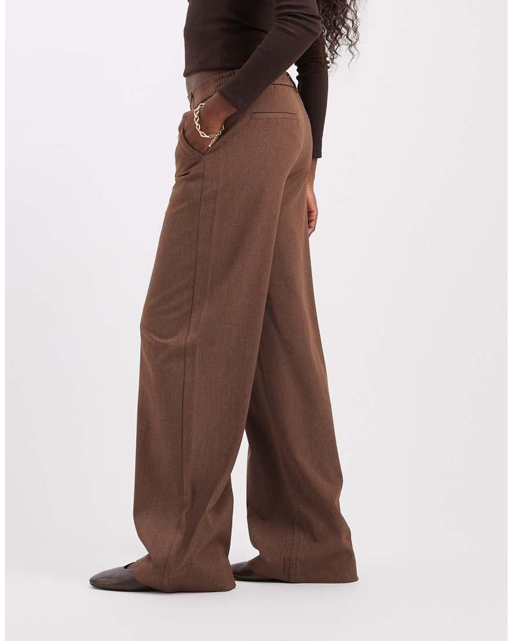 Object Brown Wide Leg Tailored Trousers Co-ord