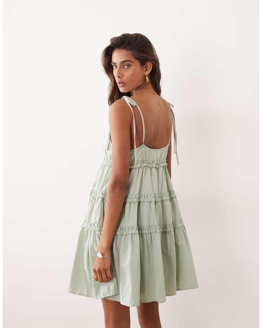 Daisy Street Natural Chuck On Tiered Ruffle Smock Mini Dress