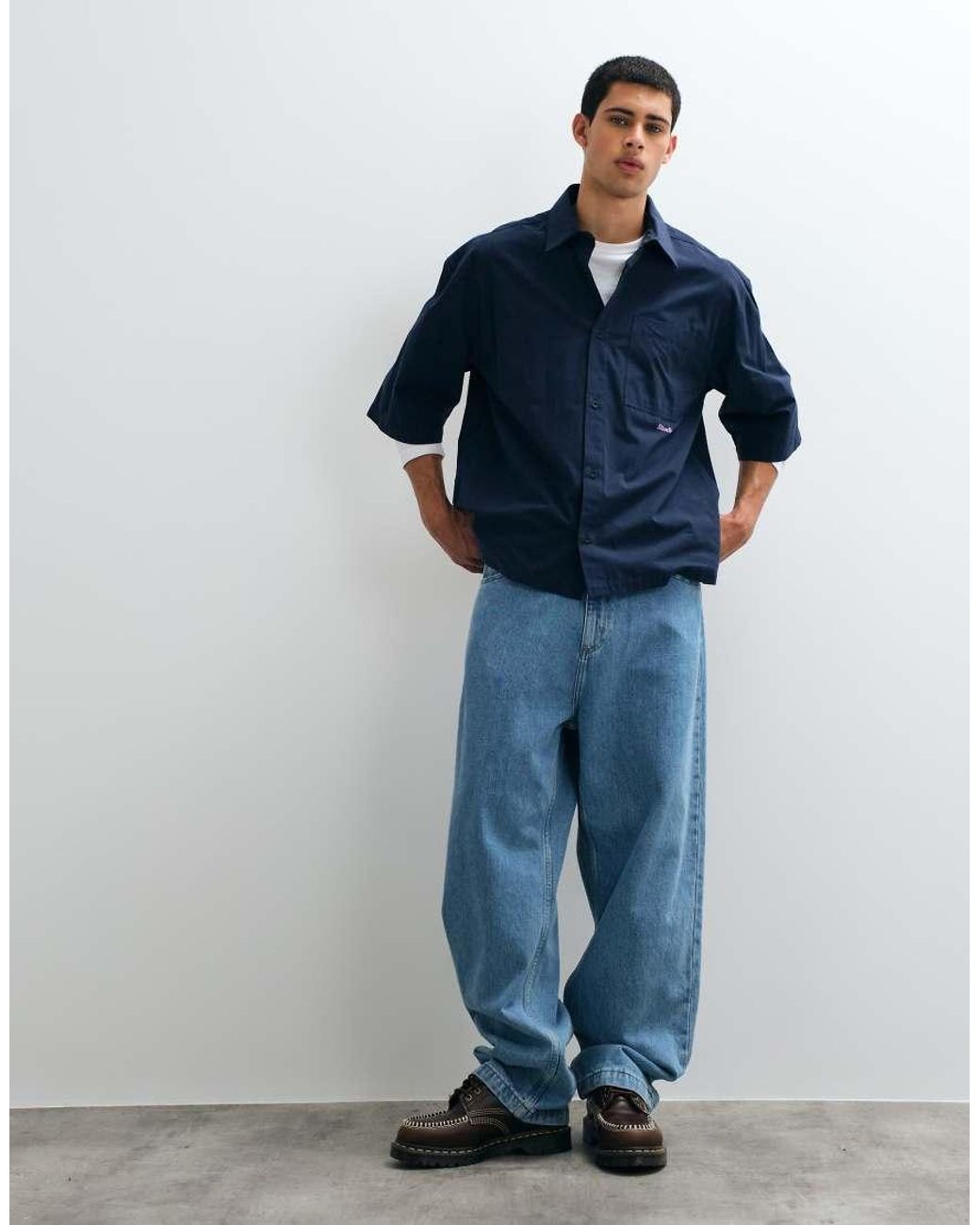 ASOS Blue Oversized Poplin Shirt With Back Print for men