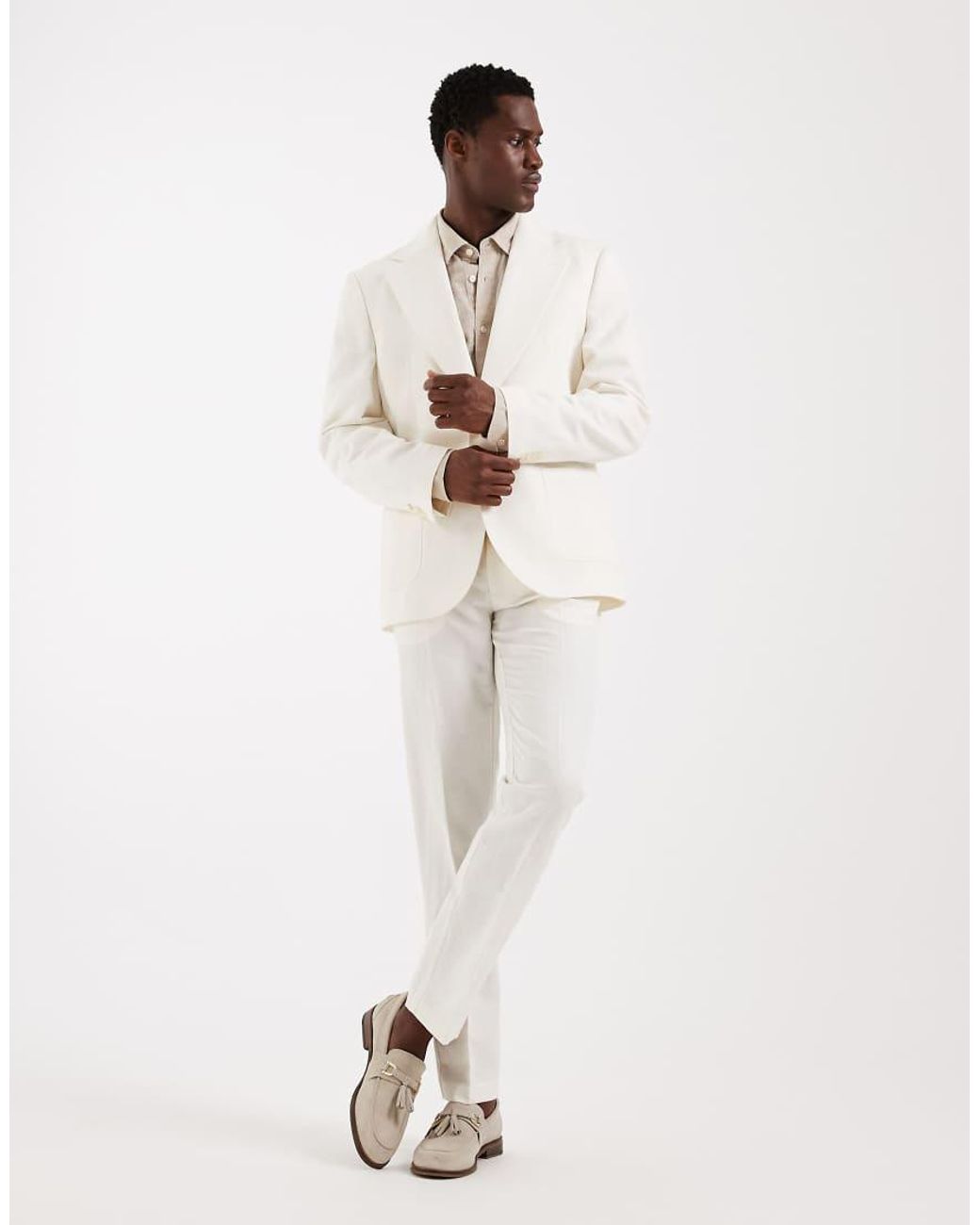 ASOS Natural Mix & Match Linen Rich Slim Suit Jacket for men